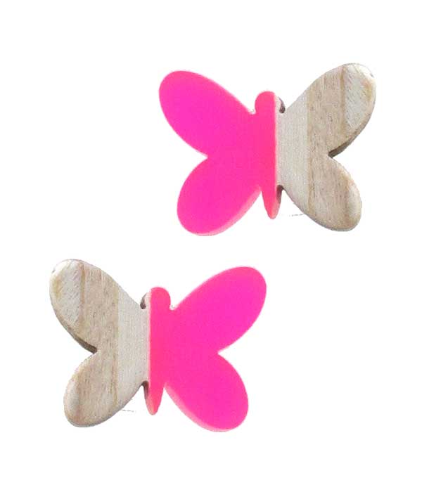 HALF RESIN AND WOOD BUTTERFLY EARRING