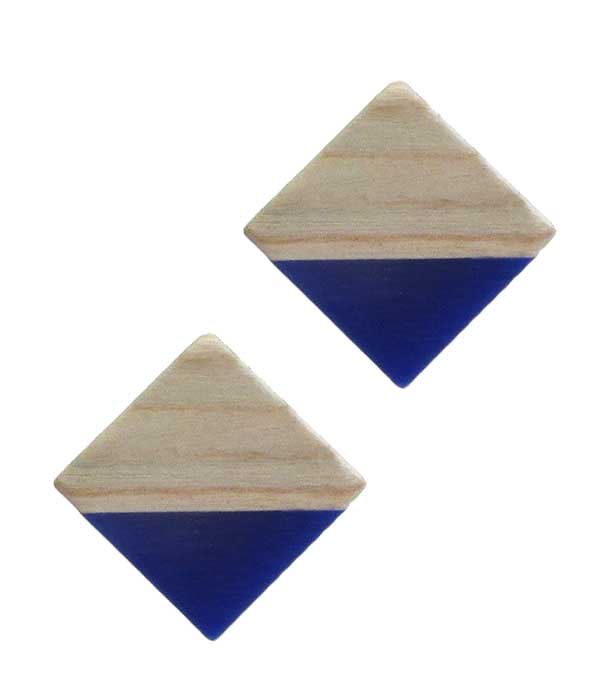 HALF RESIN AND WOOD SQUARE EARRING