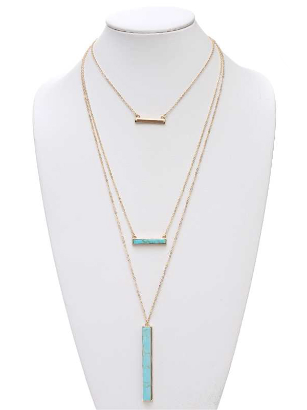 SIMPLE STICK STONE AND METAL BAR TRIPLE LAYER NECKLACE