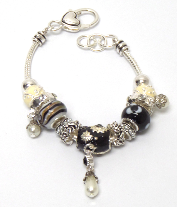 MURANO GLASS AND METAL RING MIX LINK PANDORA STYLE BRACELET