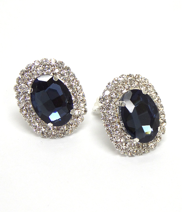 RHINESTONE AND OVAL GLASS CLIP ON EARRING