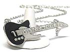 CRYSTAL STUD ENAMELED METAL LARGE GUITAR LONG NECKALCE