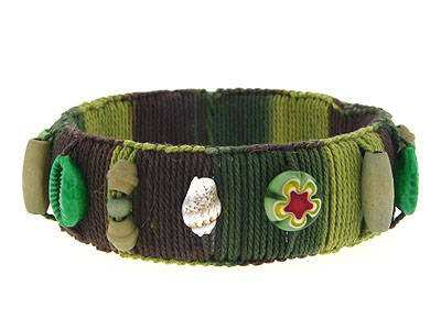FABRIC COVER AND NATURAL MATERIAL ACCET BANGLE BRACELET