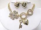 CRYSTAL STUD FLOWER HEART KEY CHAIN LINK NECKLACE