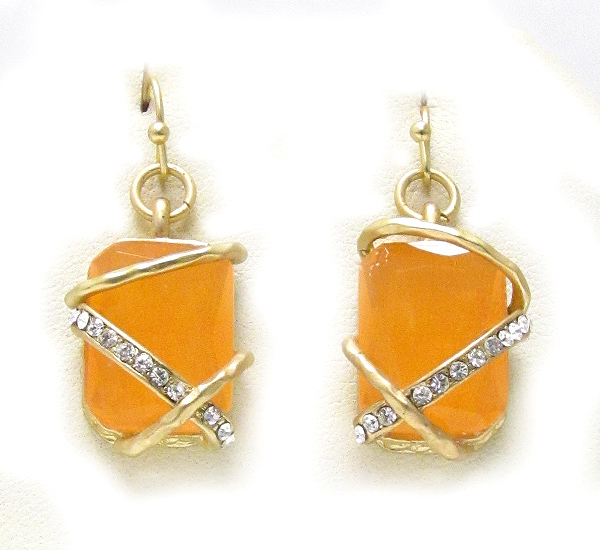 CRYSTAL DECO METAL FRAME AND EPOXY STONE EARRING
