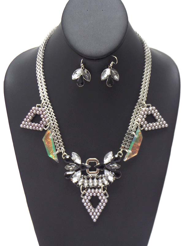 CRSYSTAL AND PEARL ART DECO MINI LUXURY NECKLACE EARRING SET