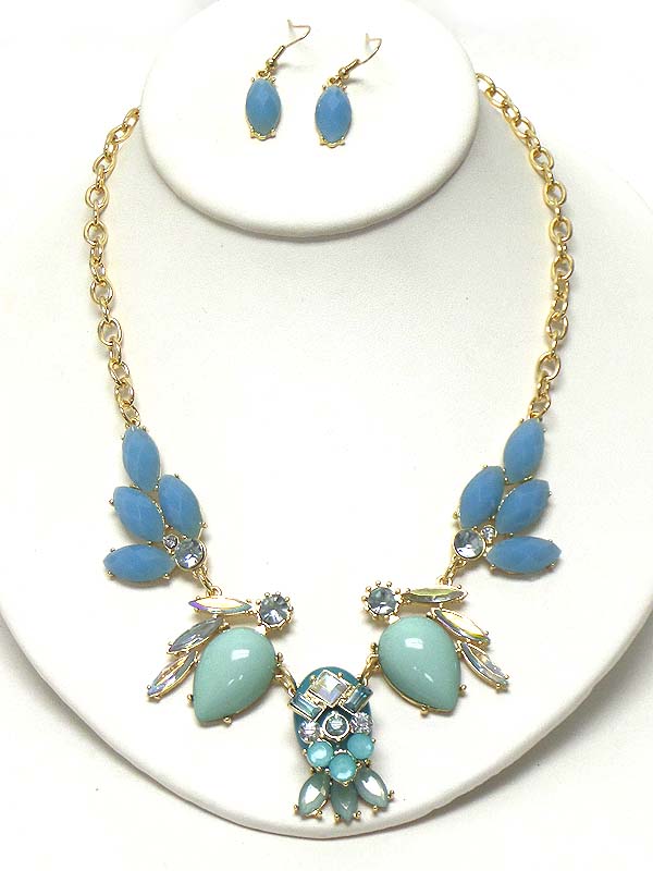 CRYSTAL AND ACRYLIC STONE MIX DECO NECKLACE EARRING SET