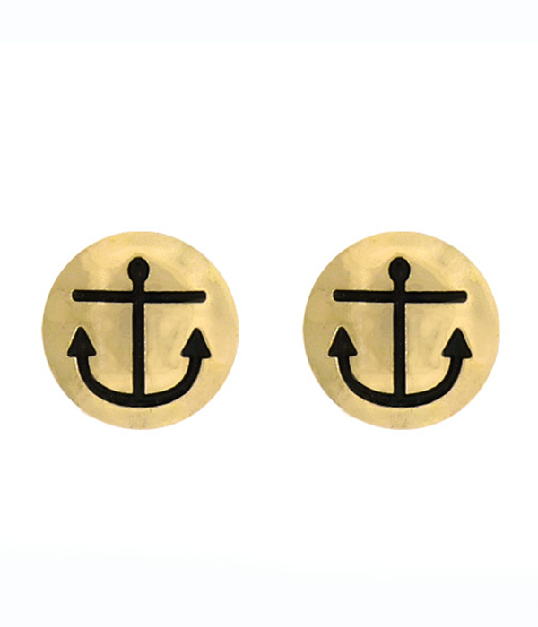 ANCHOR HAND STAMPED METAL STUD EARRING