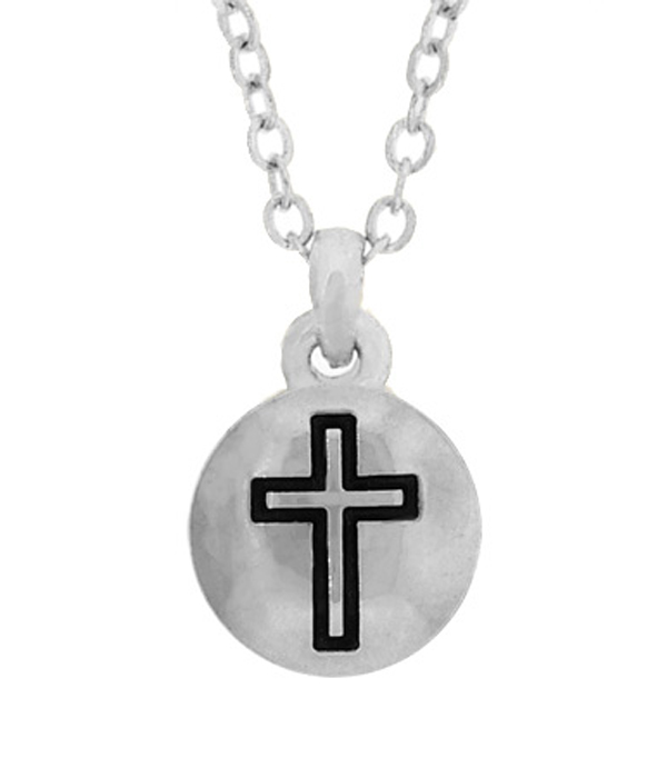 CROSS HAND STAMPED METAL TINY PENDANT NECKLACE