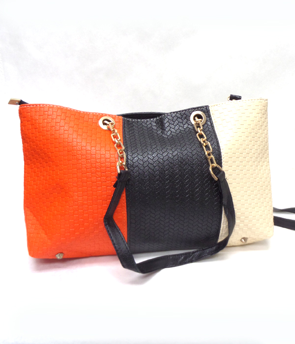3 COLOR PU LEATHER PATCHWORK TOTE BAG