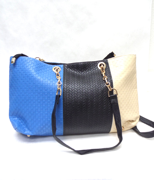 3 COLOR PU LEATHER PATCHWORK TOTE BAG