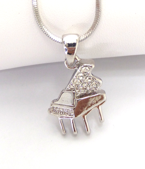 MADE IN KOREA WHITEGOLD PLATING CRYSTAL PIANO PENDANT NECKLACE