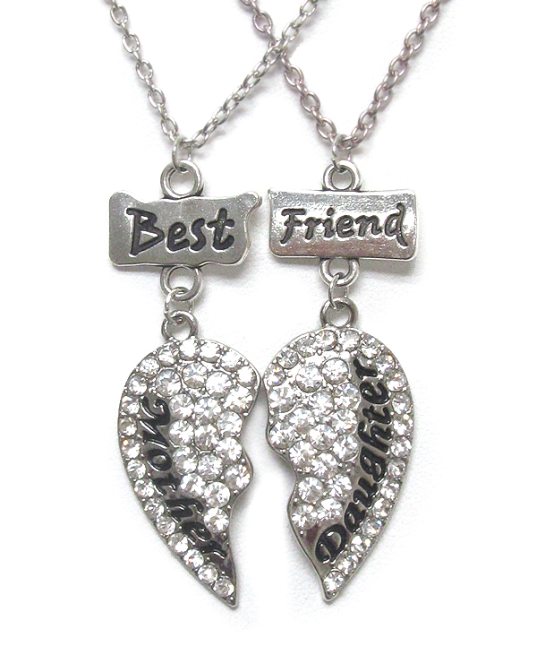 CRYSTAL HEART DOUBLE NECKLACE SET - MOTHER DAUGHTER BEST FRIEND