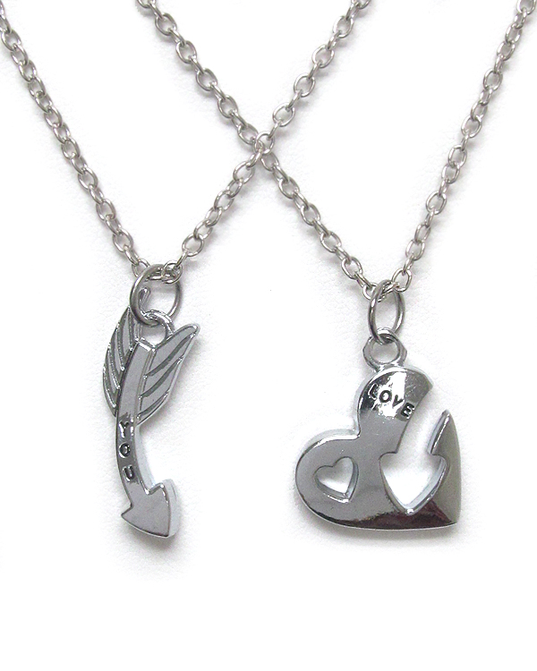 HEART AND ARROW DOUBLE NECKLACE SET