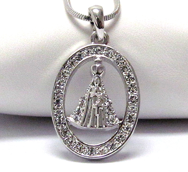 WHITEGOLD PLATING AND CRYSTAL DECO POPE'S HAT PENDANT NECKLACE