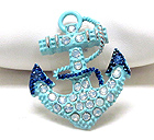 NAUTICAL THEME CRYSTAL DECO COLORED ANCHOR BROOCH OR PIN