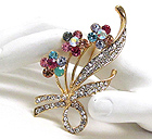 MULTI CRYSTAL DECO FLOWER BOUQUET BROOCH OR PIN