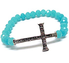 MESSAGE SIDE CROSS AND GLASS BEAD STRETCH BRACELET