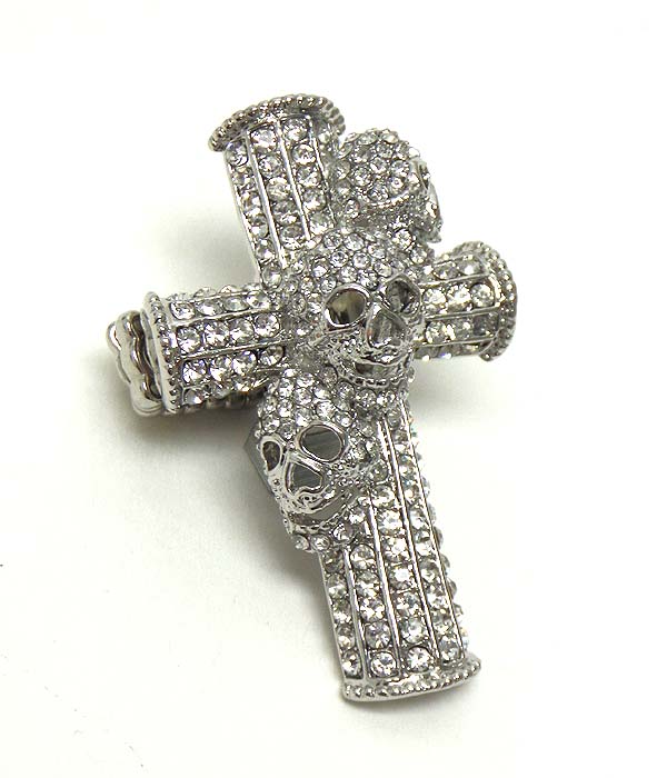 CRYSTAL CROSS AND SKULL STRETCH RING