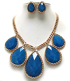 FIVE TEAR DROP GLASS STONE DROP CHAIN NECKLACE EARRING SET EARRING
