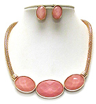 TRIPLE FACET OVAL STONE AND TUBE CHAIN NECKLACE EARRING SET