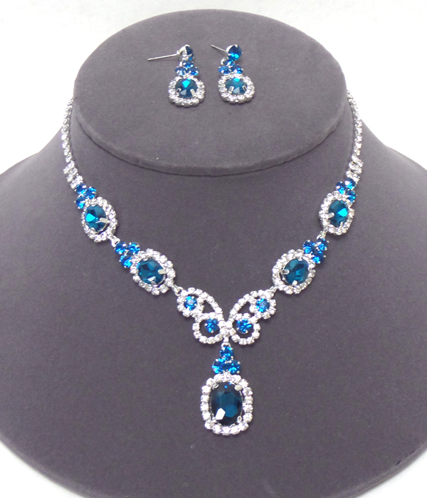 LINKED CRYSTALS WITH OVAL DROP NECKLACE SET