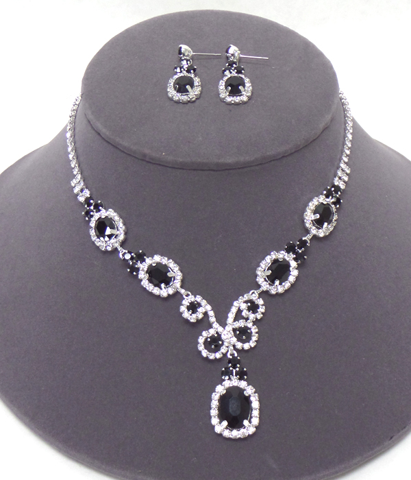 LINKED CRYSTALS WITH OVAL DROP NECKLACE SET 