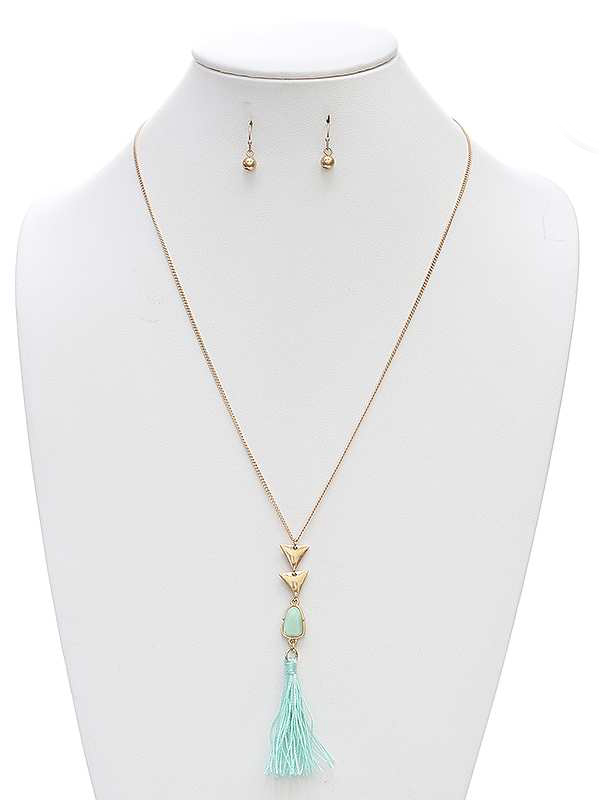 GENUINE STONE AND TASSEL LONG NECKLACE SET