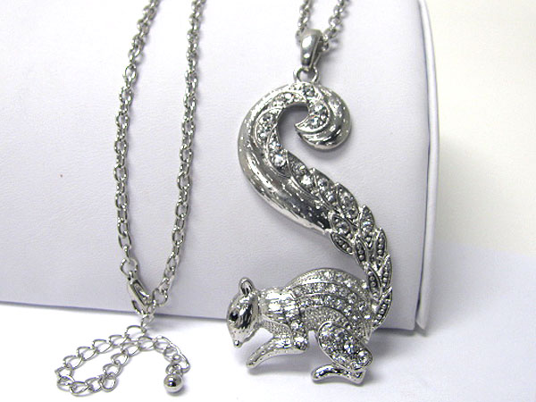 CRYSTAL STUD LONG TAILED SQUIRREL LONG NECKLACE