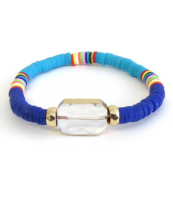 FACET GLASS AND CHIP BEAD STRETCH BRACELET