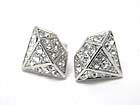 WHITE GOLD PLATING CRYSTAL STUD DIAMOND SHAPE POST EARRING