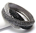CRYSTAL PAVE TRIPLE METAL BAND DECO HINGE BANGLE