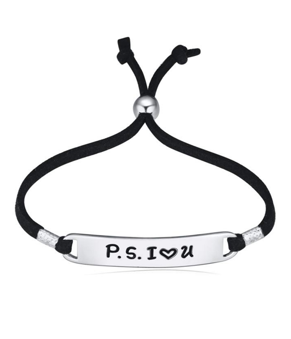 LOVE MESSAGE LEATHERETTE PULL TIE BRACELET - PS I LOVE YOU
