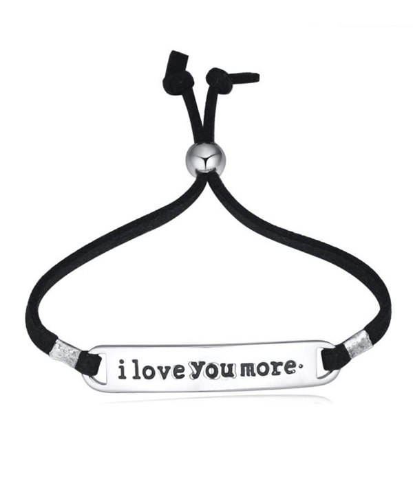LOVE MESSAGE LEATHERETTE PULL TIE BRACELET - I LOVE YOU MORE