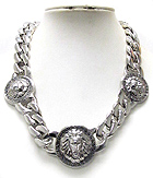METAL LION HEAD DISK AND THICK CHAIN LINK RIHANNA STYLE NECKLACE