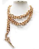 DOUBLE CHAIN AND CRYSTAL DECO GUN SIDE DROP RIHANNA STYLE NECKLACE
