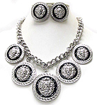 MULTI METAL LION HEAD DISK DROP RIHANNA STYLE NECKLACE EARRING SET