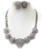 MULTI METAL LION HEAD DISK LINK RIHANNA STYLE NECKLACE EARRING SET