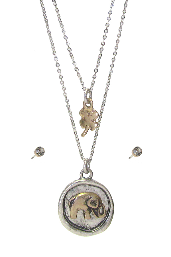 LUCKY THEME DOUBLE LAYER NECKLACE SET - ELEPHANT