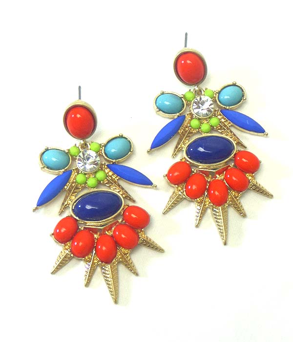 TRIBAL LOOK CRYSTAL AND STONE ART DECO EARRING