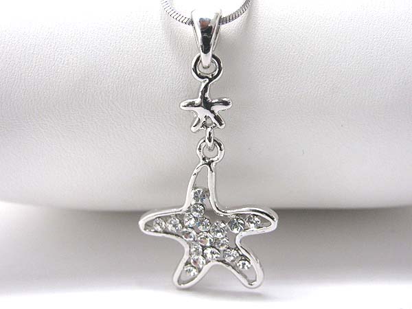 MADE IN KOREA WHITEGOLD PLATING CRYSTAL STUD STARFISHED DROP NECKLACE