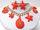 MULTI METAL SEED BEADS ON SEA LIFE THEME CHARM FASHION COLORFUL DANGLE NECKLACE EARRING SET