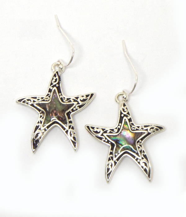 SEA STAR  WITH ABALONE STONE FISH HOOK EARRINGS
