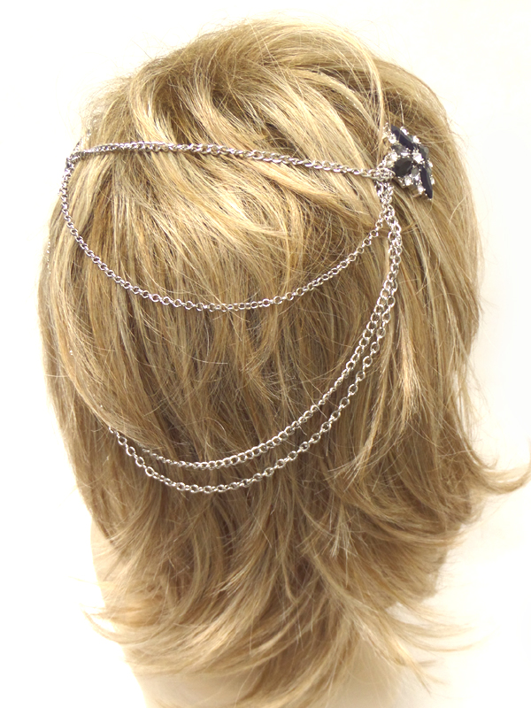 DUAL STONE HAIR CLIP AND HANGING BACK CHAIN