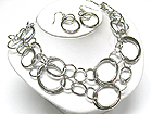 METAL ROUND LINK LONG NECKLACE AND EARRING SET