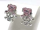 WHITE GOLD PALTING CRYSTAL HEART SKULL EARRING - Wholesale Jewelry