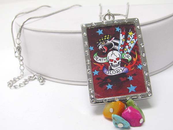 CRYSTAL TATTO THEME PICTURE FRAME PENDANT LONG NECKLACE