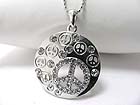 WHITE GOLD PLATING CRYSTAL STUD ROUND PEACE THEME PENDANT NECKLACE