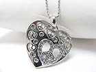 WHITE GOLD PLATING CRYSTAL STUD HEART PEACE THEME PENDANT NECKLACE