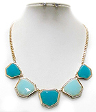 PASTEL TONE MULTI FACET ACRYLIC STONE LINK NECKLACE EARRING SET